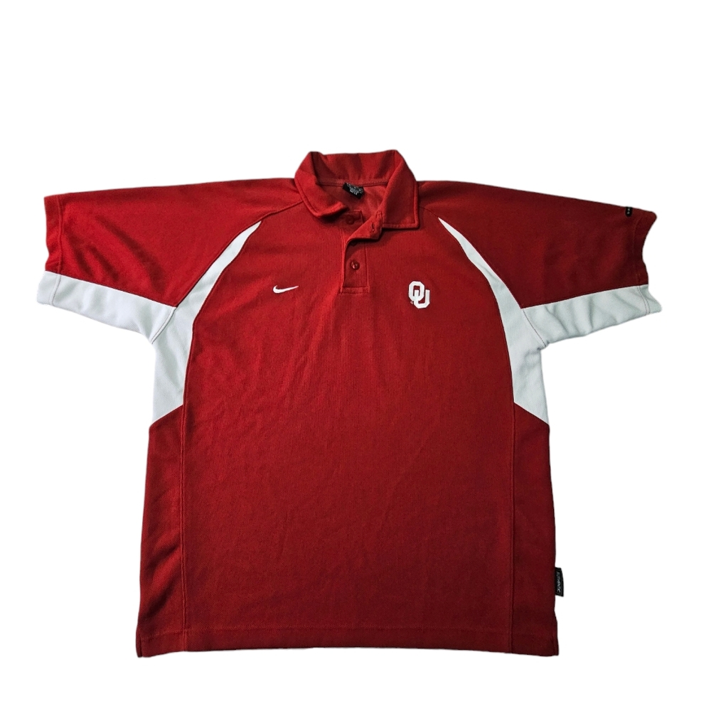 Oklahoma Sooners Nike Team Short Sleeve Button Red Polo Shirt Men's Size Medium